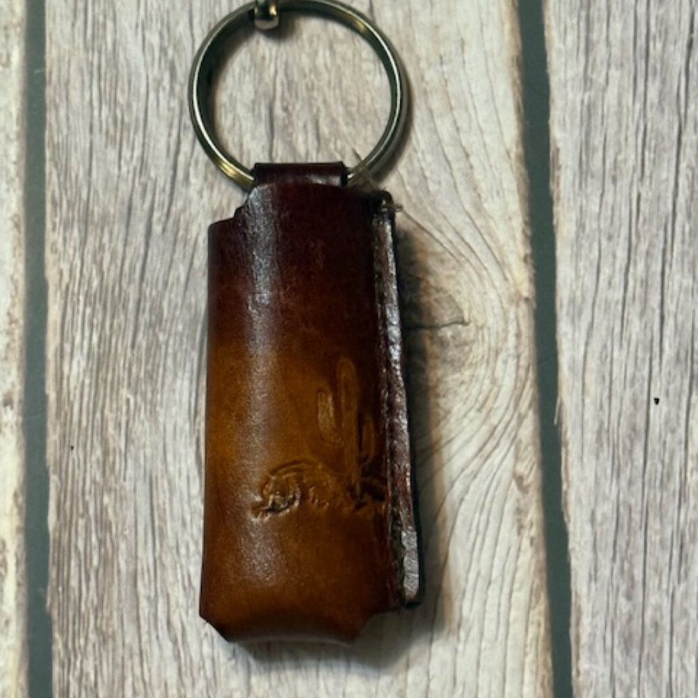 ✨ Vintage Tooled Leather Lighter Holder — Desert Cactus Design (NOS) ✨